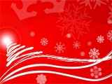Kerstkaart: Rode achtergrond met witte kerstboom en sneeuwkristallen