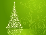 Kerstkaart: Groene achtergrond met witte sterren die samen een kerstboom vormen