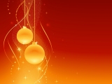 Kerstkaart: Oranje kerstballen met een oranje achtergrond met sterretjes