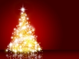 Kerstkaart: Fonkelende kerstboom tegen een rode achtergrond