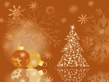 Kerstkaart: Twee kerstballen en een kerstboom vol met sterretjes