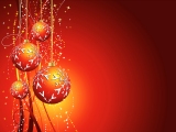 Kerstkaart: Rode kerstballen met sneeuwvlokken tegen een rode achtergrond