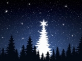 Kerstkaart: Witte kerstboom met grote witte ster