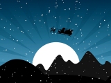 Kerstkaart: De Kerstman vliegt met Rudolf en de arrensleen door de lucht