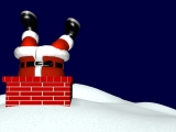 Kerstkaart: Santa Claus zit vast in de schoorsteen